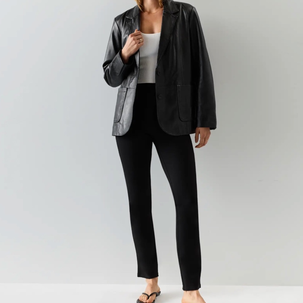 Quince Ultra-Strech Ponte Straight Leg Pants Black Womens Medium Classic